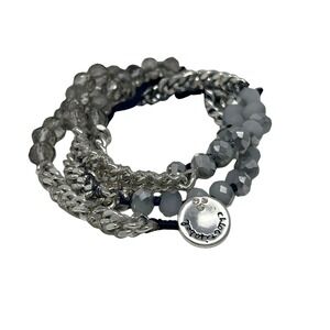 Chloe + Isabel Delicate Bead Chain Multi Wrap Bracelet Silver Gray Navy New